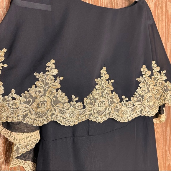 NWT JJ's House Women's Dress Sz 8 Gold and Black Bodycon Scoop Knee-Length Chiff - Picture 5 of 12